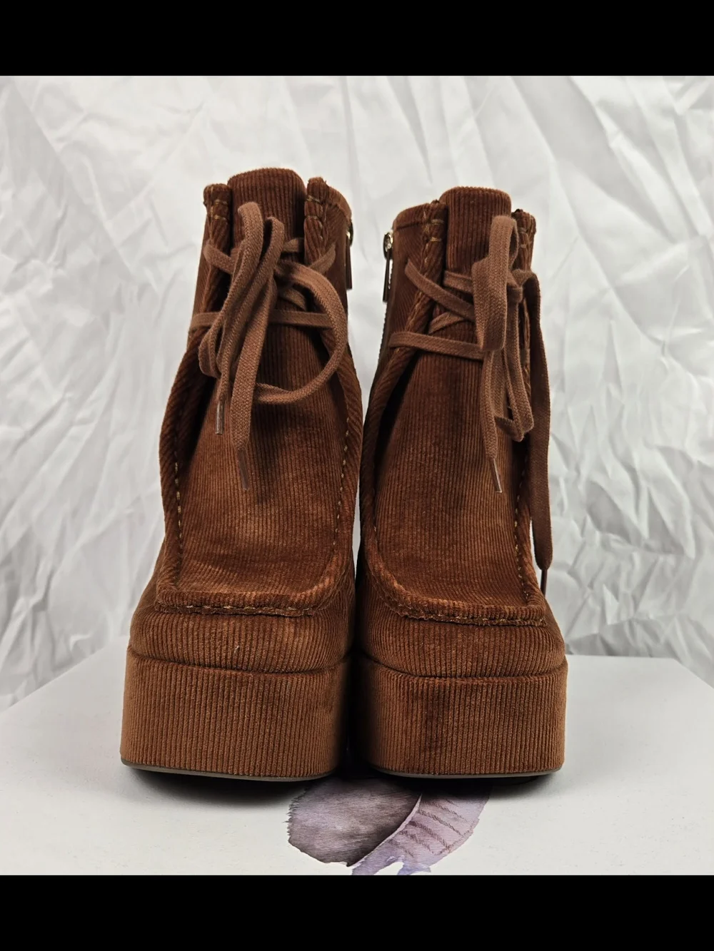 Brown Corduroy Platform Ankle Boots - Women